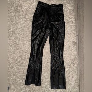 Abercrombie black leather pants with small slit in front of leg.
